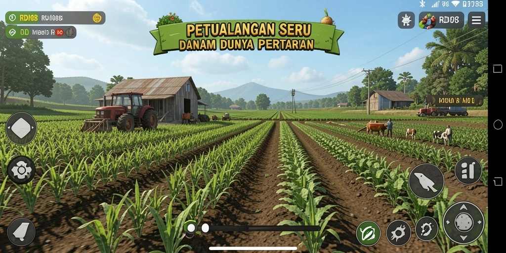 Gameplay RDI88 yang seru dalam bertani dan mengelola lahan.